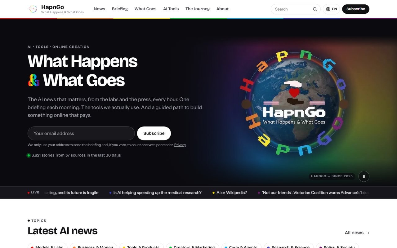 hapngo.org — AI news and tools, one briefing each morning.